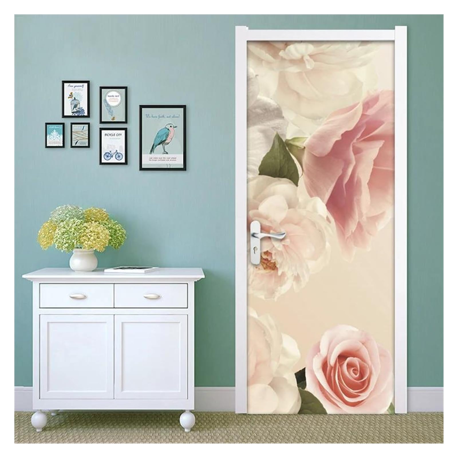 Sticker de porte fleur 3D 95x215cm en PVC imperméable pour décoration murale de salon