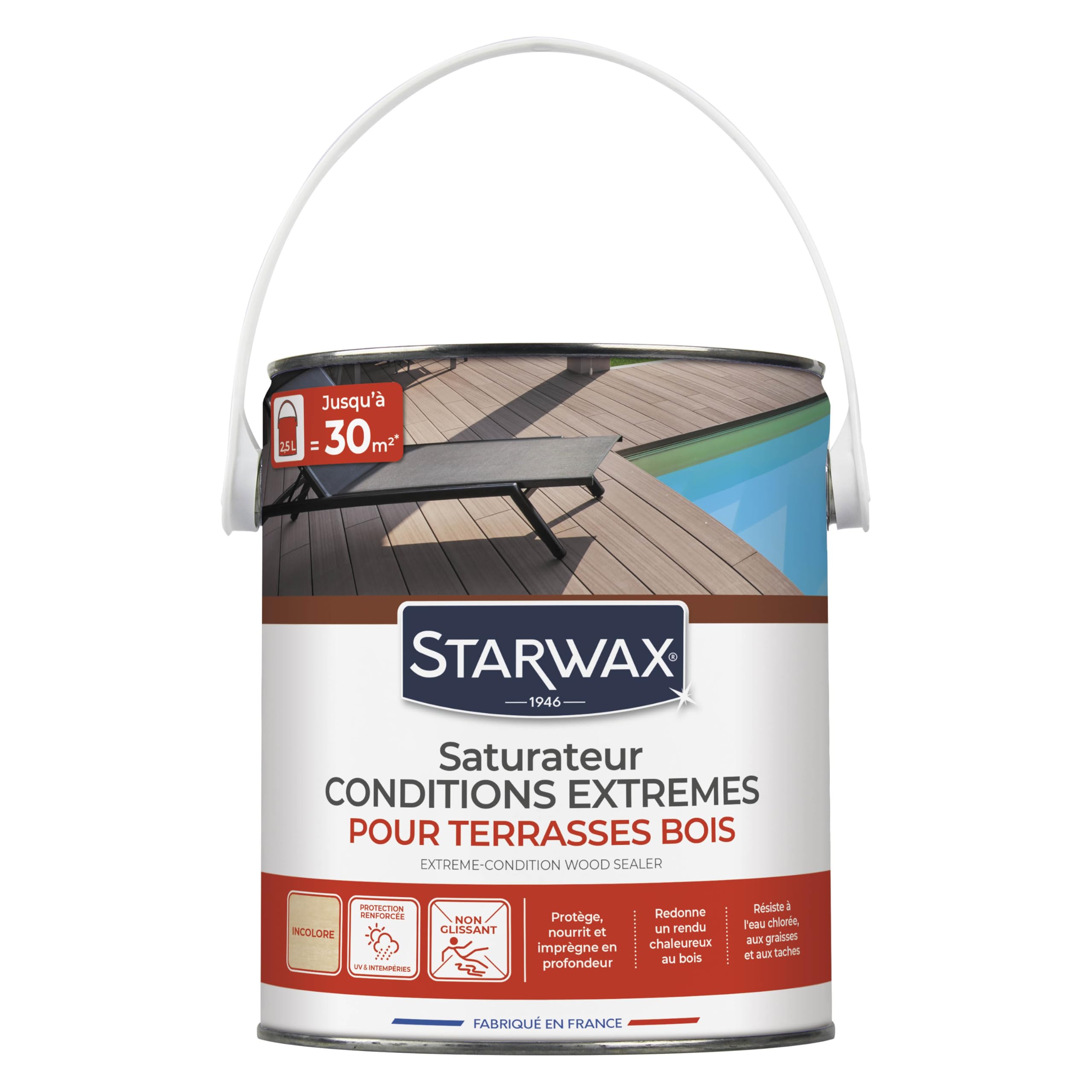 STARWAX Saturador madera exterior condiciones extremas 2,5L incoloro | Nutre protege y embellece terrazas de madera exótica, resistencia UV a la intemperie y agua clorada, rendimiento 10 a 12 m²/L
