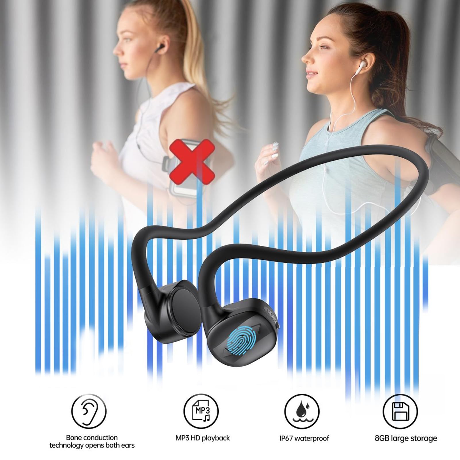 Yunseity Bone Conduction Headphones, Bluetooth Open Ear Headphones with Mic, Waterproof Sport Headphones for Running Cycling Hiking Driving