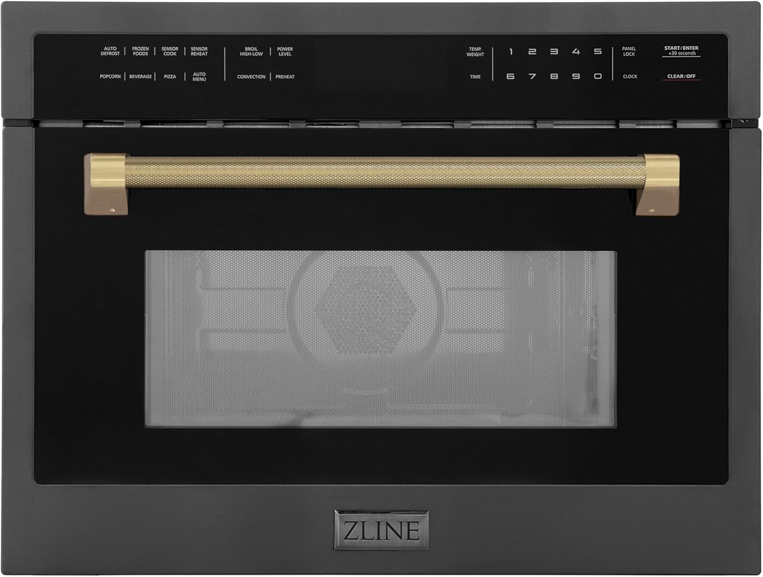 ZLINE Autograph Edition 24 in. 1.6 cu ft. Built-in Convection Microwave Oven in Black Stainless Steel and Champagne Bronze Helix Handle (MWOZ-24-BS-KCB)