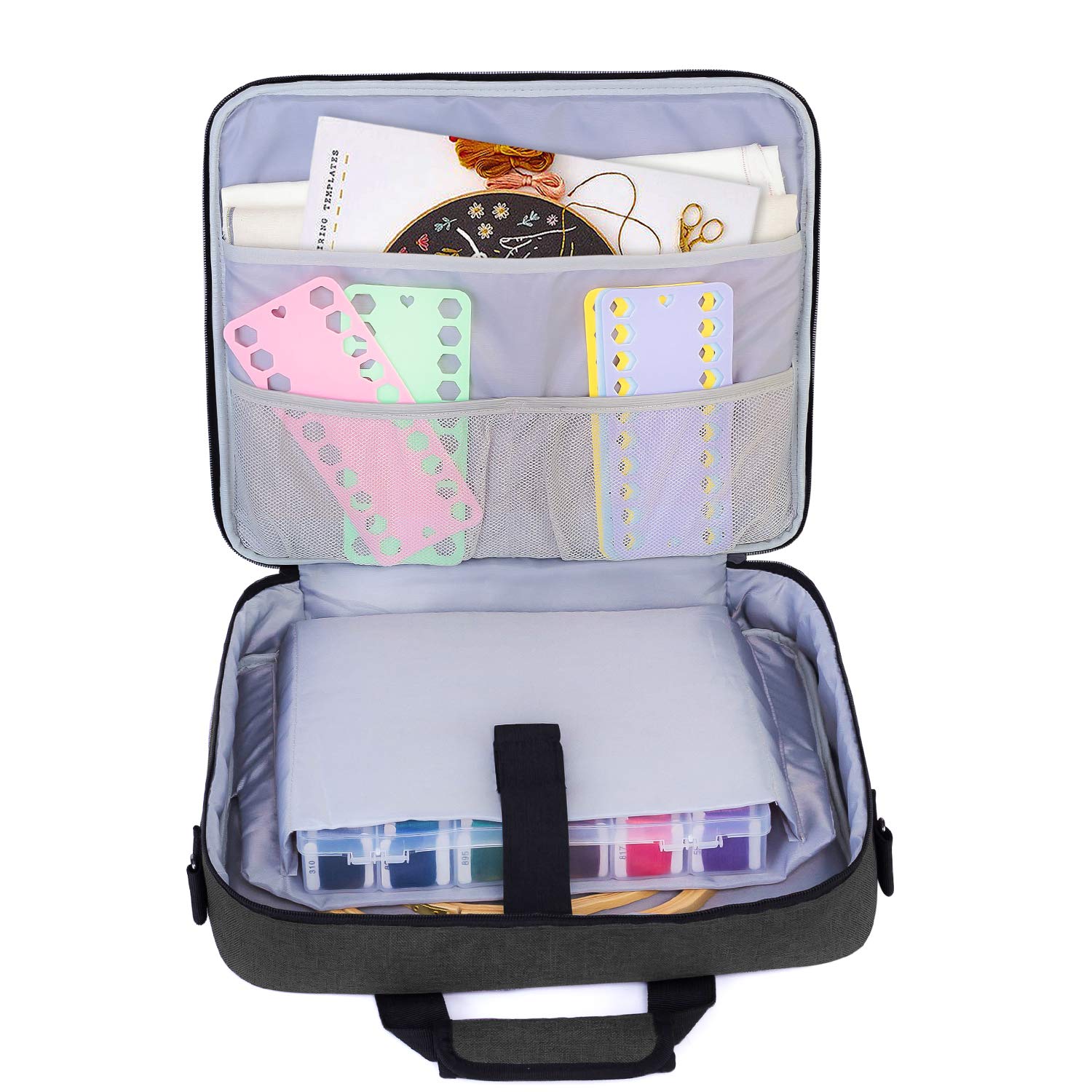 Luxja Tasche für Stickerei Set, Kreuzstich Zubehör Tasche, Stickerei Tasche für Stickrahmen, Farbfäden, Stickgarn und andere Stickerei kit, Schwarz
