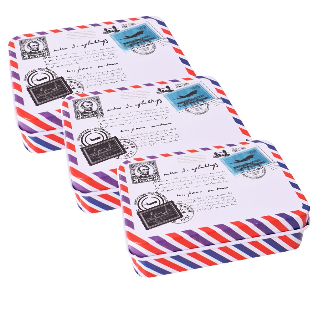 DIY Tobacco Tin Container Metal Tin Storage Retro Design Multicoloured Pack of 3