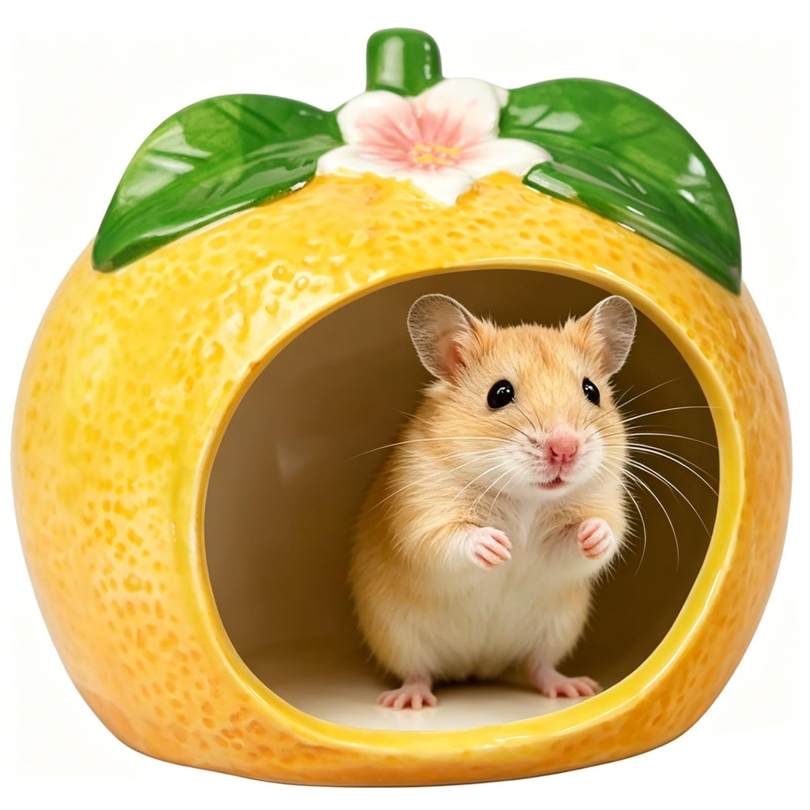QhgPnt 1-Piece Ceramic Hamster Hide, Orange Shaped Hamster House and Bed for Small Animal Cages, Natural Habitat Hideout with Ceramic Material Construction, Ideal for Hamster Cage Accessories