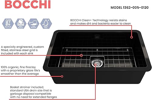 Miniatura 3 de BOCCHI Sotto - Fregadero de cocina de doble montaje de 32 pulgadas con rejilla inferior protectora y colador, color negro