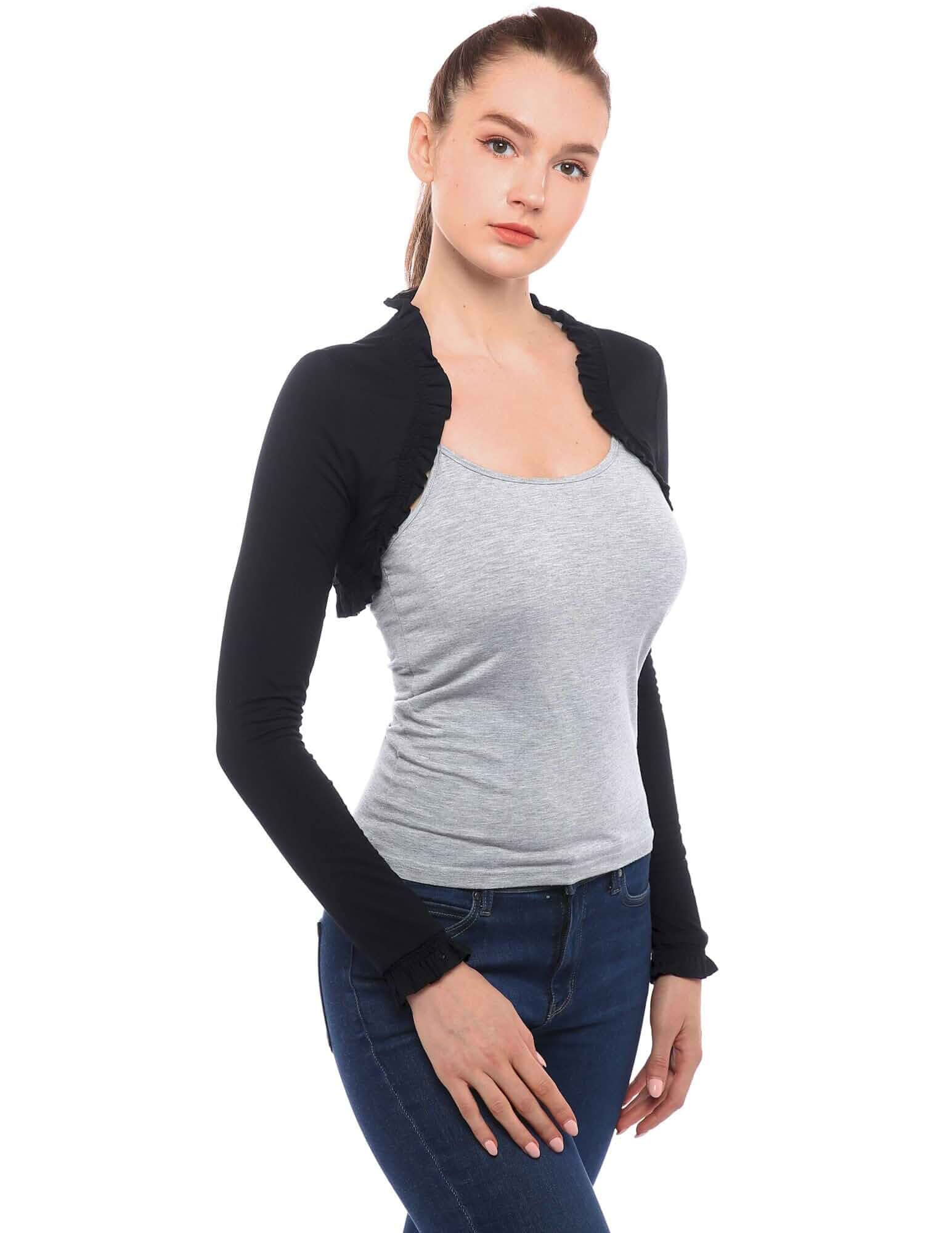 AmélieBoutik Women Ruffle Trim Long Sleeve Bolero Shrug Cropped Jacket Adult · Long Sleeve