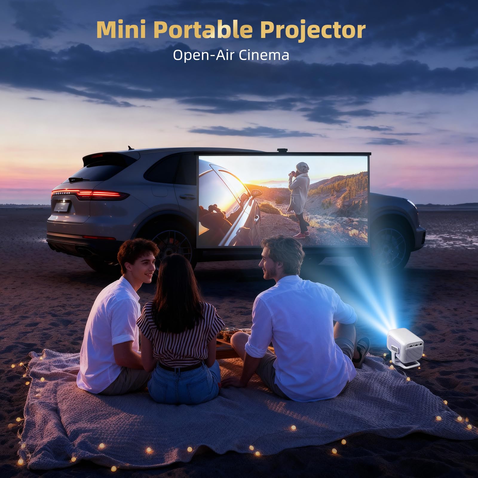 Beamer 4K [Kompatibel mit Netflix | Dolby Audio] 700 ANSI Smart-Projektor für Heimkino, Full HD 1080P, Autofokus, vertikale Trapezkorrektur fürs Auto, Kurzdistanzprojektor (Weiß)