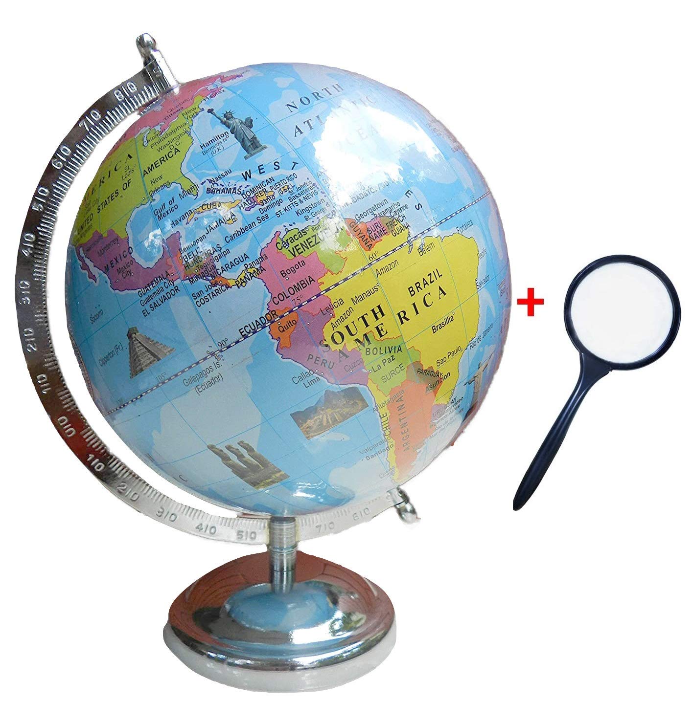 GeoKraft Educational 8 Inch Political Metal World Globe with Magnifying Glass