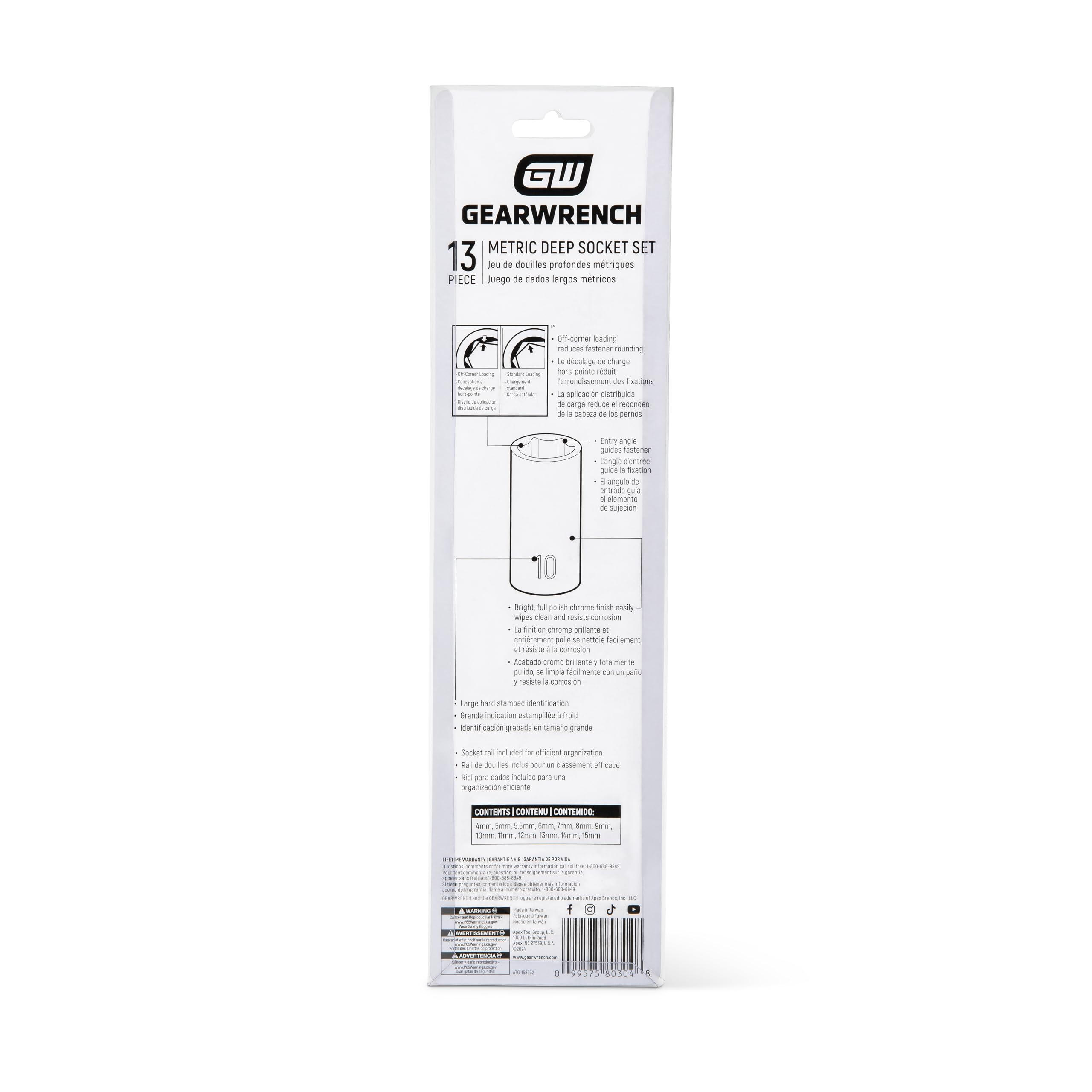 GEARWRENCH 13 sztuk 1/4" Drive 6 Pt. Zestaw gniazd, głęboki, metryczny - 80304