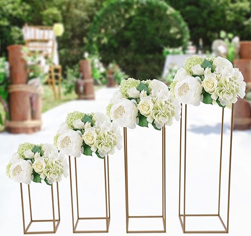 Miniatura 9 de 4 piezas de centro de mesa de oro para boda 40608039.4 in de metal geométrico columna soporte de flores para boda, floreros, decoración de centros