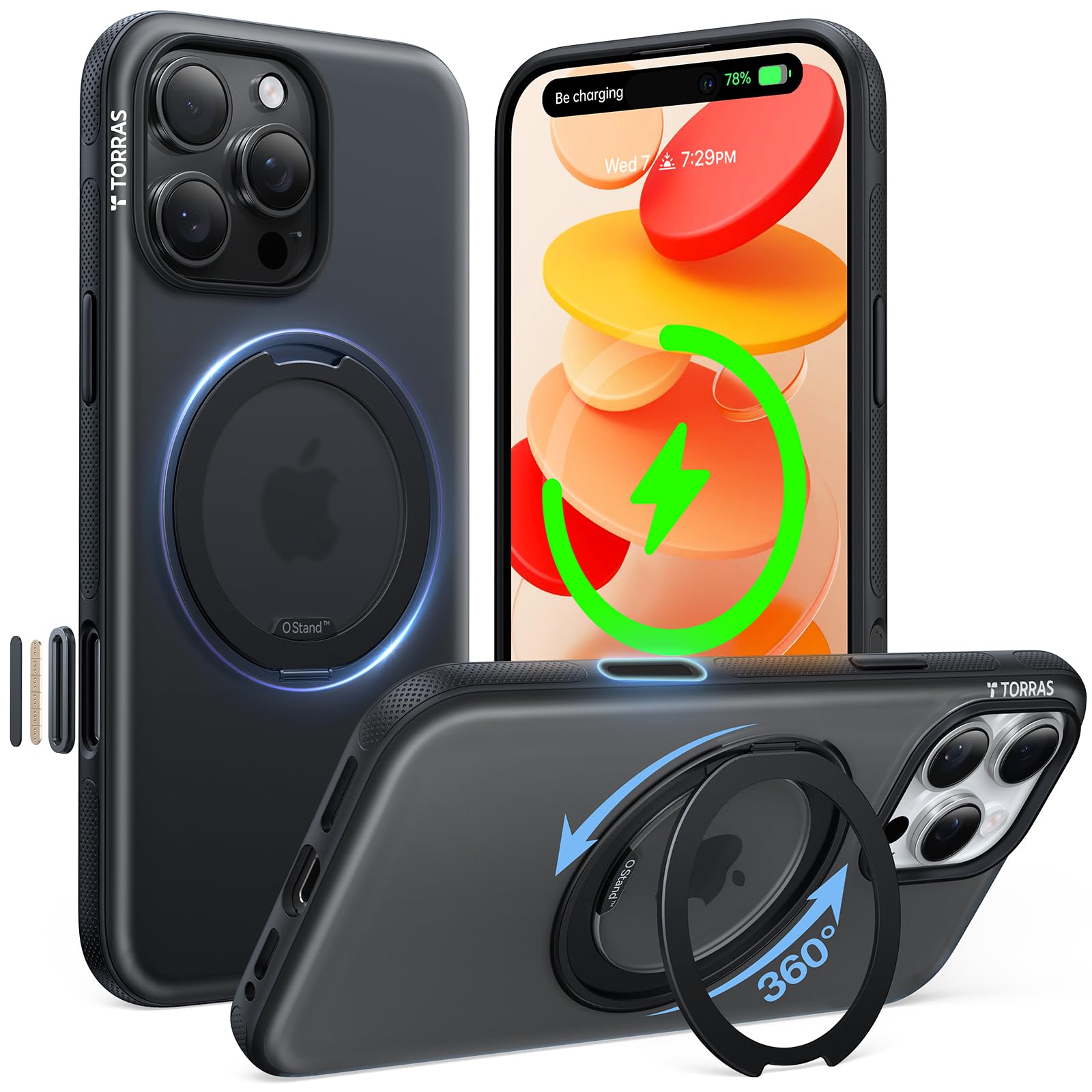 Amazon.com: TORRAS for iPhone 16 Pro Case 360 Magnetic Stand O3