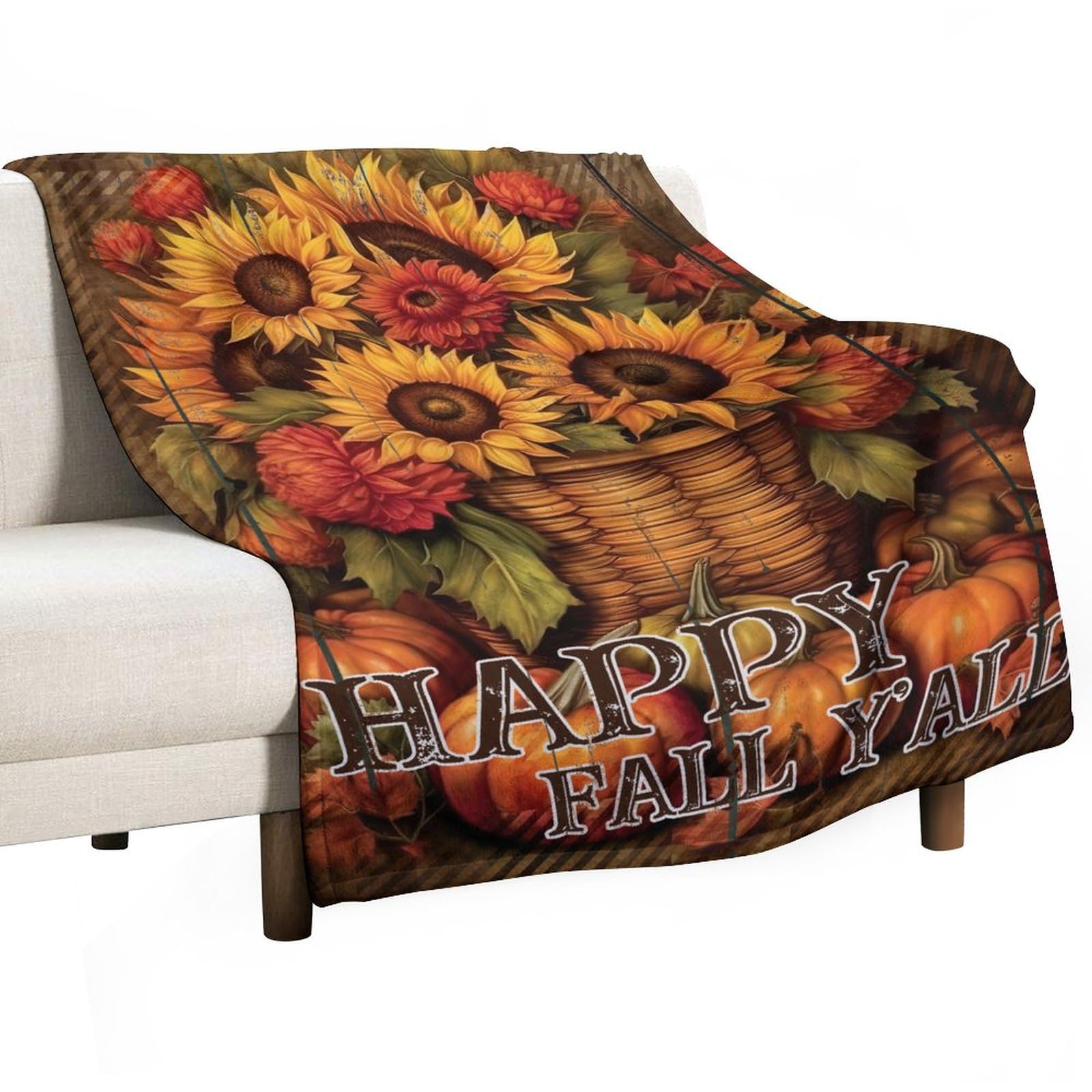 Couverture polaire Happy Fall Y'all plaid citrouilles 178x203cm