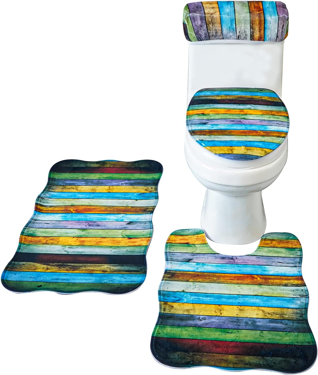 Bathroom Sets of 4, Decor Toilet Seat Cover, Non-Slip Bathroom Doormat Rugs,and Water Tank Covers,U-Shaped Toilet Floor Mat-Use It in The Shower, or Next to Bathtub : Home & Kitchen