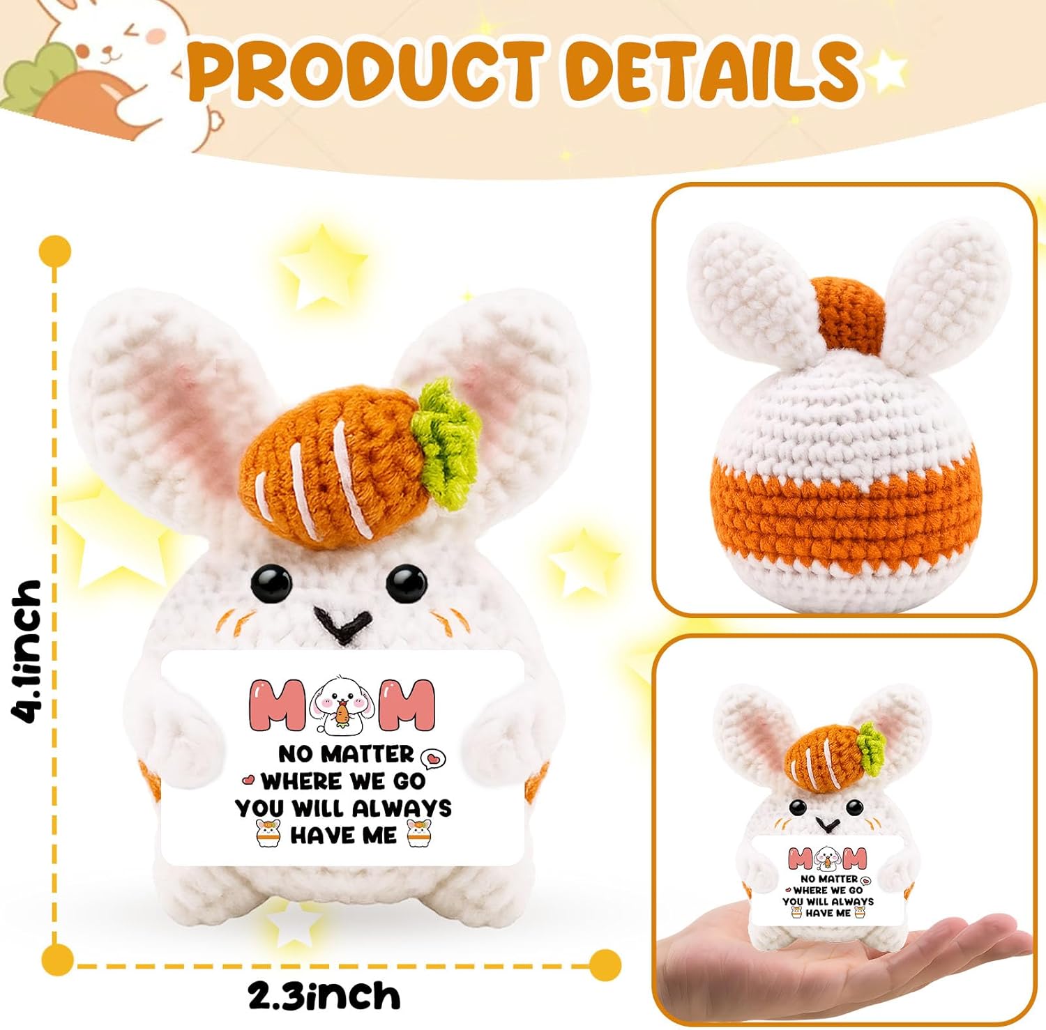 Mom Birthday Gifts Mother Gift from Daughter Son Mini Handmade Positive Crochet Bunny Inspirational Support Crochet Funny for Mom Christmas Valentine Mother’s Day - Image 3