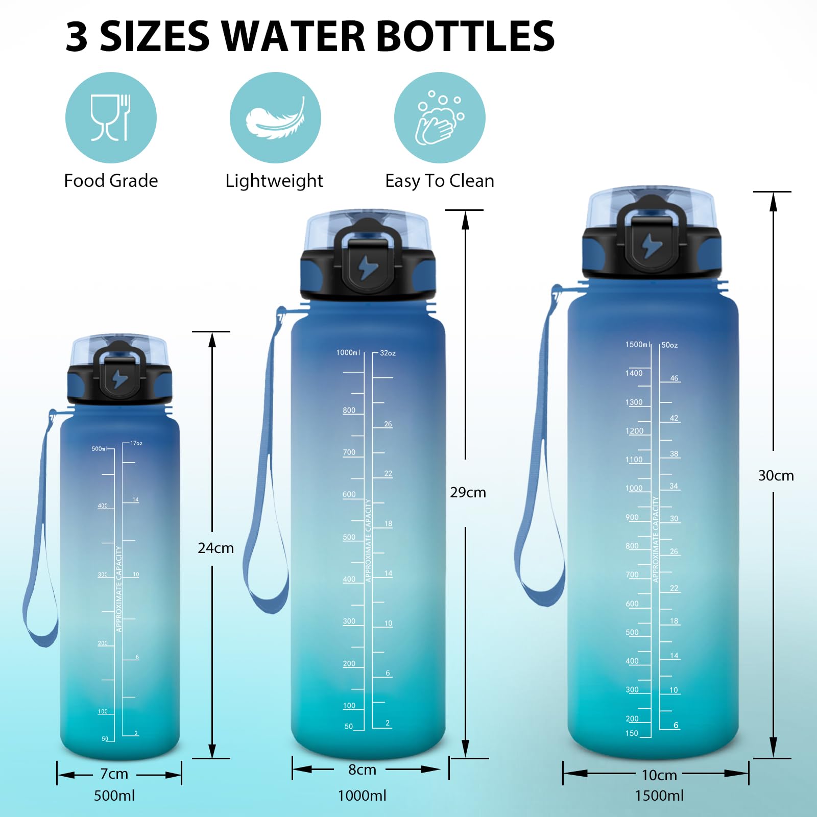 Grsta Drinkfles, 500 ml, drinkfles voor kinderen, lekvrij, motiverende drinkfles met tijdschaal, gemakkelijk te reinigen, drinkfles voor herbruikbare drinken, voor school, kantoor, camping