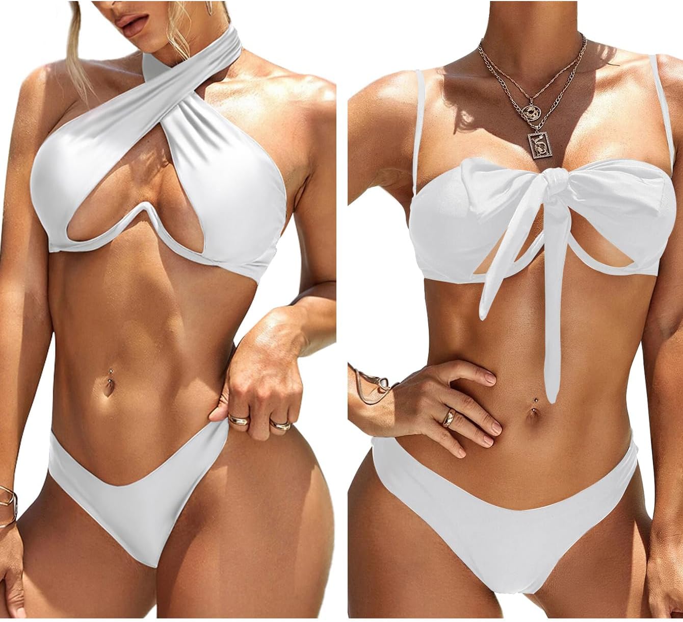 Lilosy Sexy Cute Underwire Cutout Halter Bikini Swimsuit Set Women Criss Cross Bathing Suit 2 Piece