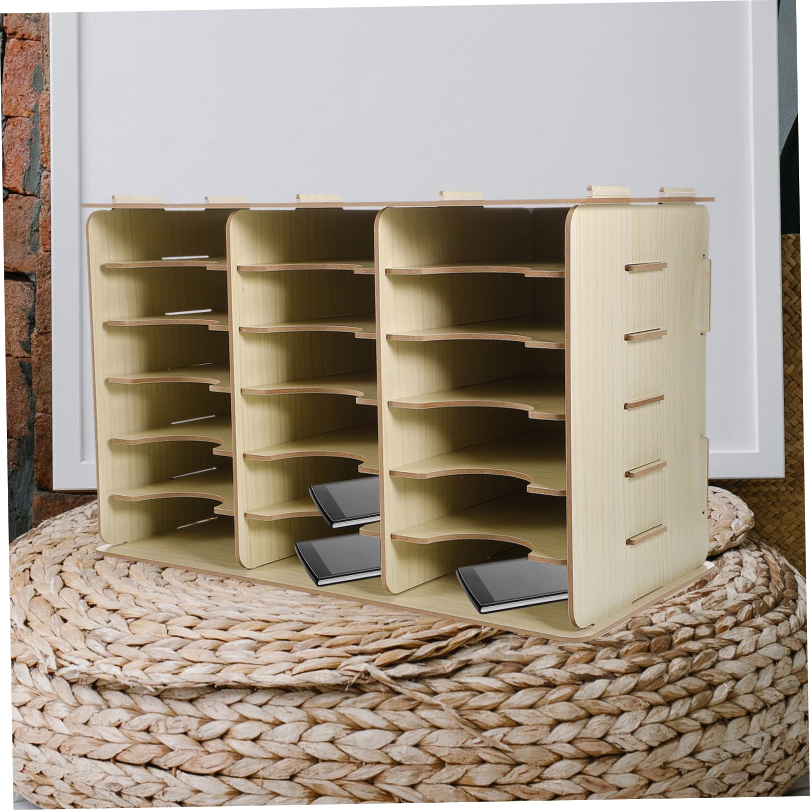 STOBOK Porta Cellulare in Legno per Scrivania Organizer da Tavolo Scomparti Multipli Espositore per Telefono Cellulare Scatola Portaoggetti da Ufficio