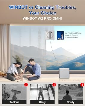 ECOVACS WINBOT W2 PRO Omni Portable Window Cleaning Robot with Multi-Functional Station, Charging While Working, Intelligent Cleaning with Triple Nozzle Water Sprayer, 12-Level Protection