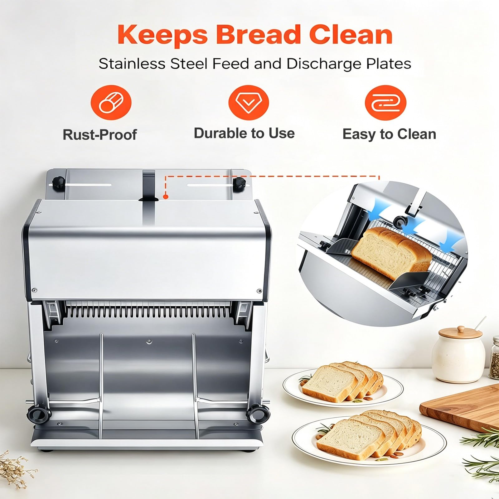 Affettatrice Professionale da 370W, in Acciaio Inox, con capacità di Taglio Fino a 12mm di Spessore, Lunghezza Regolabile, Facile da Pulire, Ideale per Toast, Pane, prosciutto, Funghi.
