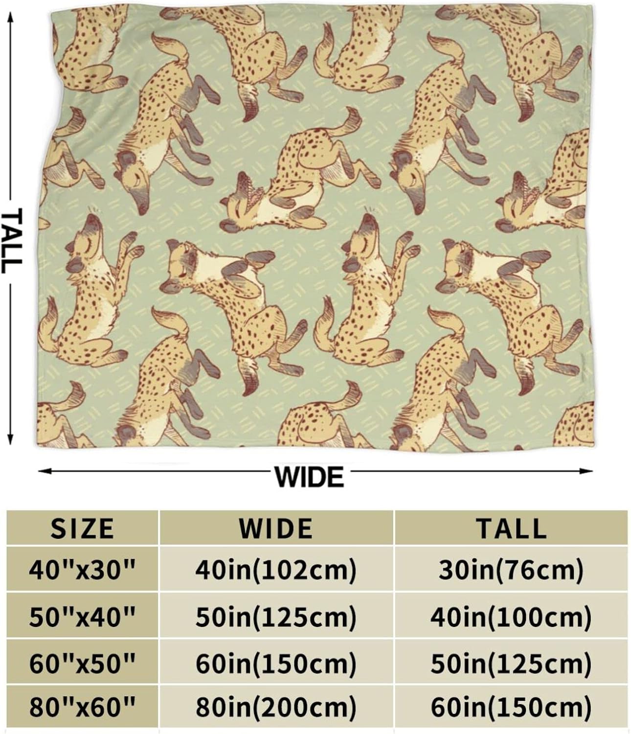 Animals Hyena Pattern Fleece Blanket Throw Warm Super Soft Comfort for Travel Outdoor Home 80"x60"