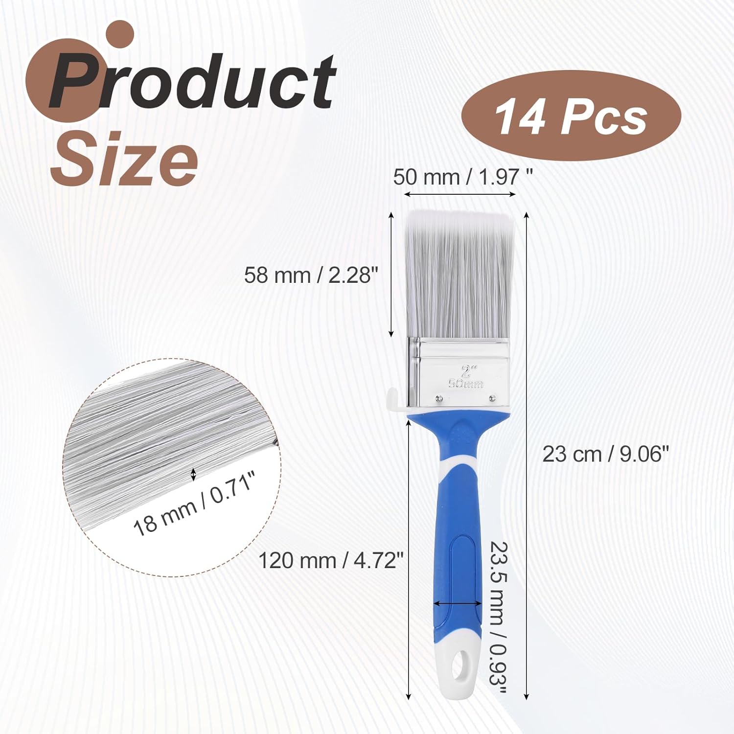 uxcell 14pcs 2" Paint Brushes, 9.1" Long Angle Brush PET Synthetic Bristle with Wood Handle, No Chip Paintbrush Painting Tool for Latex Oil Paints Interior Exterior Use, Grey/White