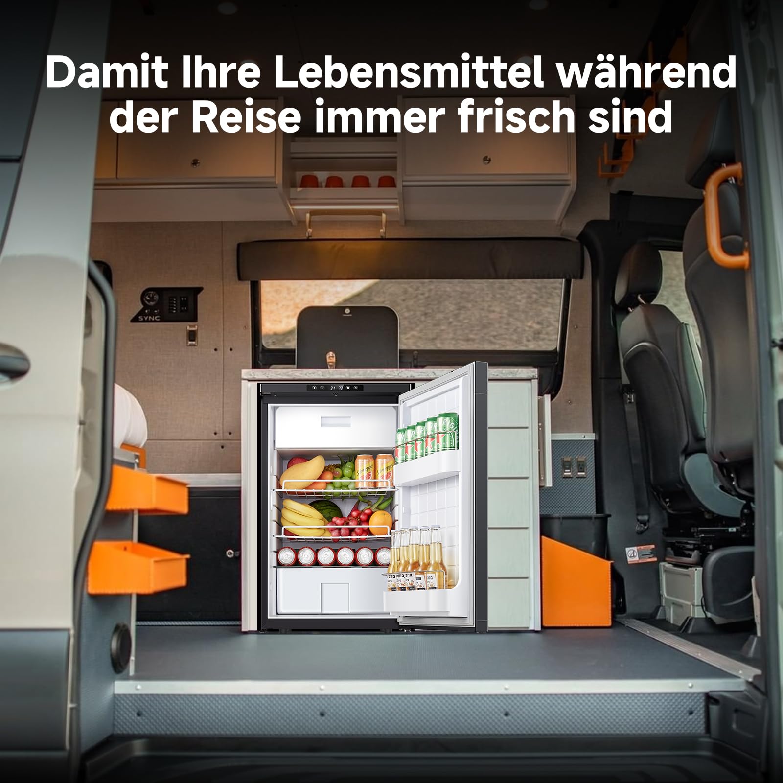 AAOBOSI 83L Kompressor Kühlbox, Wohnmobil Kühlschrank mit APP-Steuerung, 12/24V DC, Kühlbox Auto mit LED-Leuchten, bis -20℃ Kompressor Kühlschrank für Auto, LKW, Boot, Reisemobil, Camping und Reisen