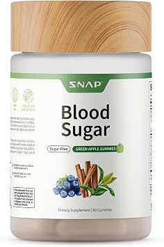 Snap Supplements Blood Sugar Gummies, Support Already Healthy Blood Sugar Levels, Cinnamon Bark and Blueberry Fruit Extract, Green Apple Flavor, 60 Gummies
