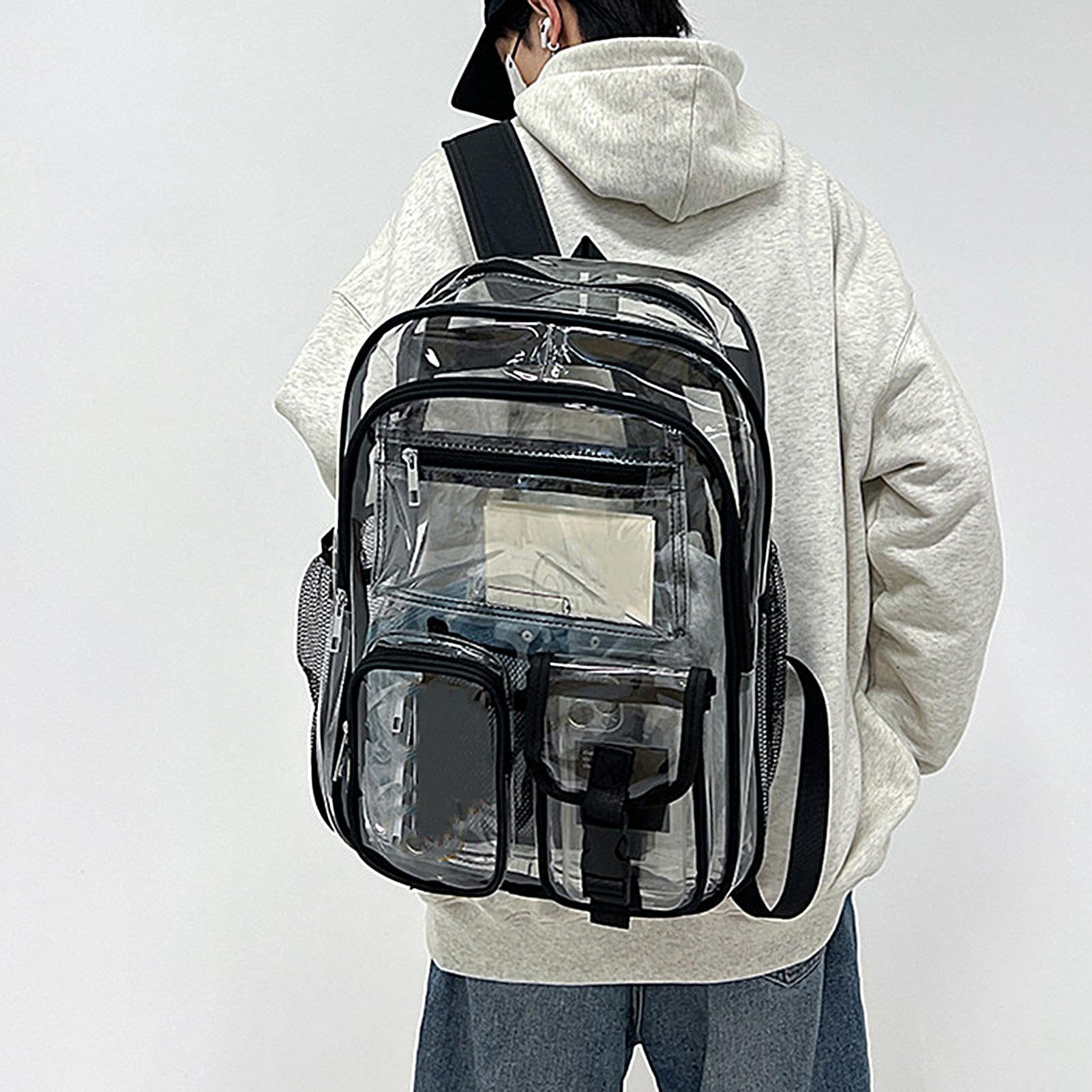 Zaino da uomo, zaino sportivo da uomo, zaino impermeabile, borsa da scuola trasparente, borse resistenti, zaini trasparenti, borsa per libri scolastici resistenti, borsa trasparente di grande