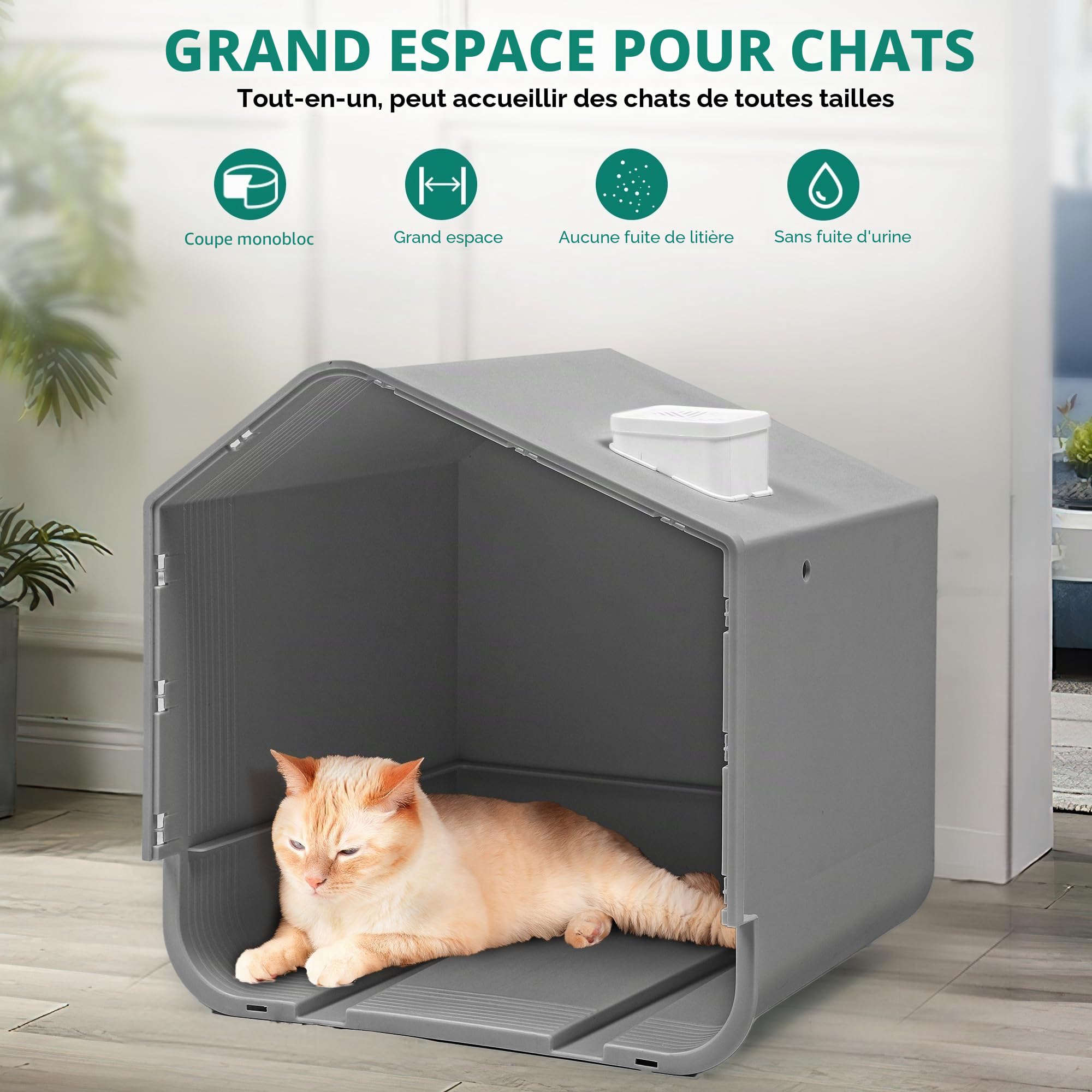 YITAHOME Litière pour Chat avec Couvercle, Design cabane, Grand bac à litière fermé avec Capot, Toilettes Profondes pour Chat avec tiroir, Pelle à litière, Tapis de litière désodorisant, Maison de