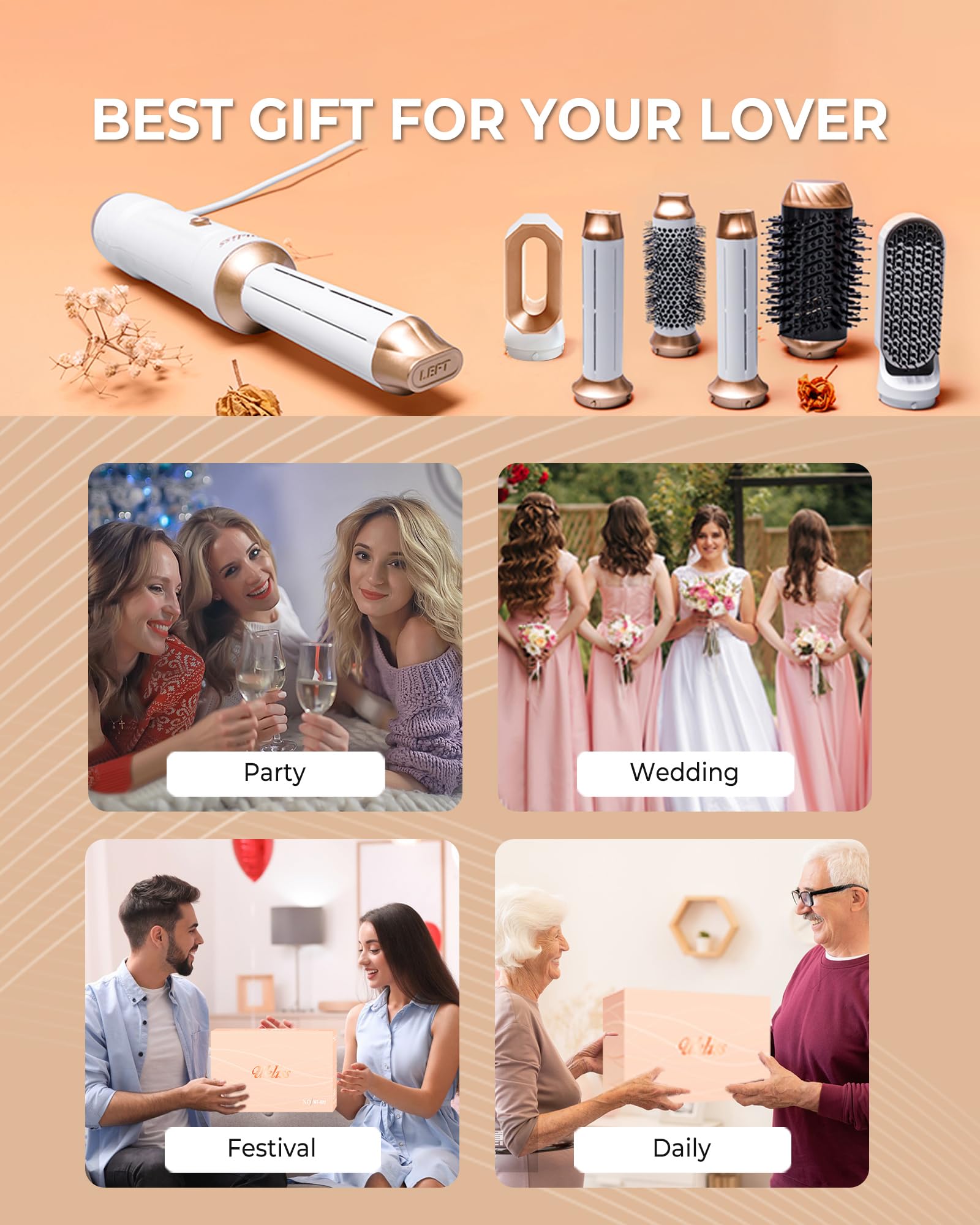 UKLISS 6 in 1 Hairstyler & Haartrockner Set mit Warmluft Lockenbürste, Rundbürstenföhn, Pro Weiß