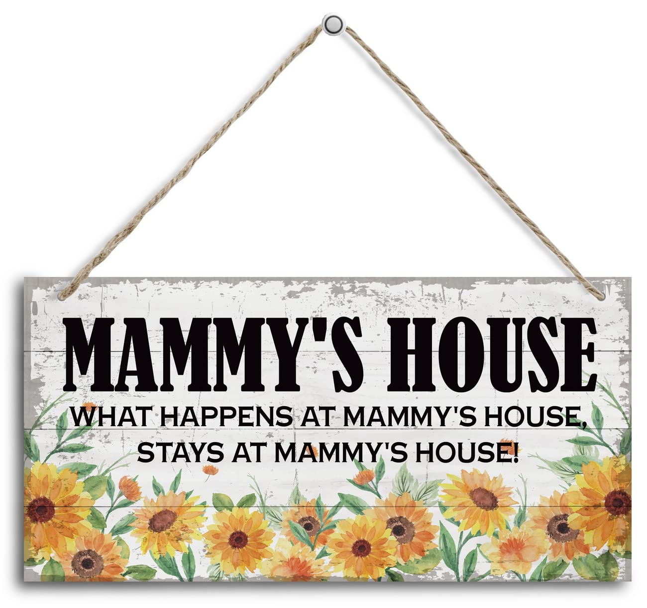 HALUOSIVintage Mammy's House What Happens at Mammy's House, Stays at Mammy's House Wood Decor Sign, Hanging Printed Wooden Plaque Decor, Rustic Home Decor Sign, Mammy Decor, Gift for Grandma 12x6 in