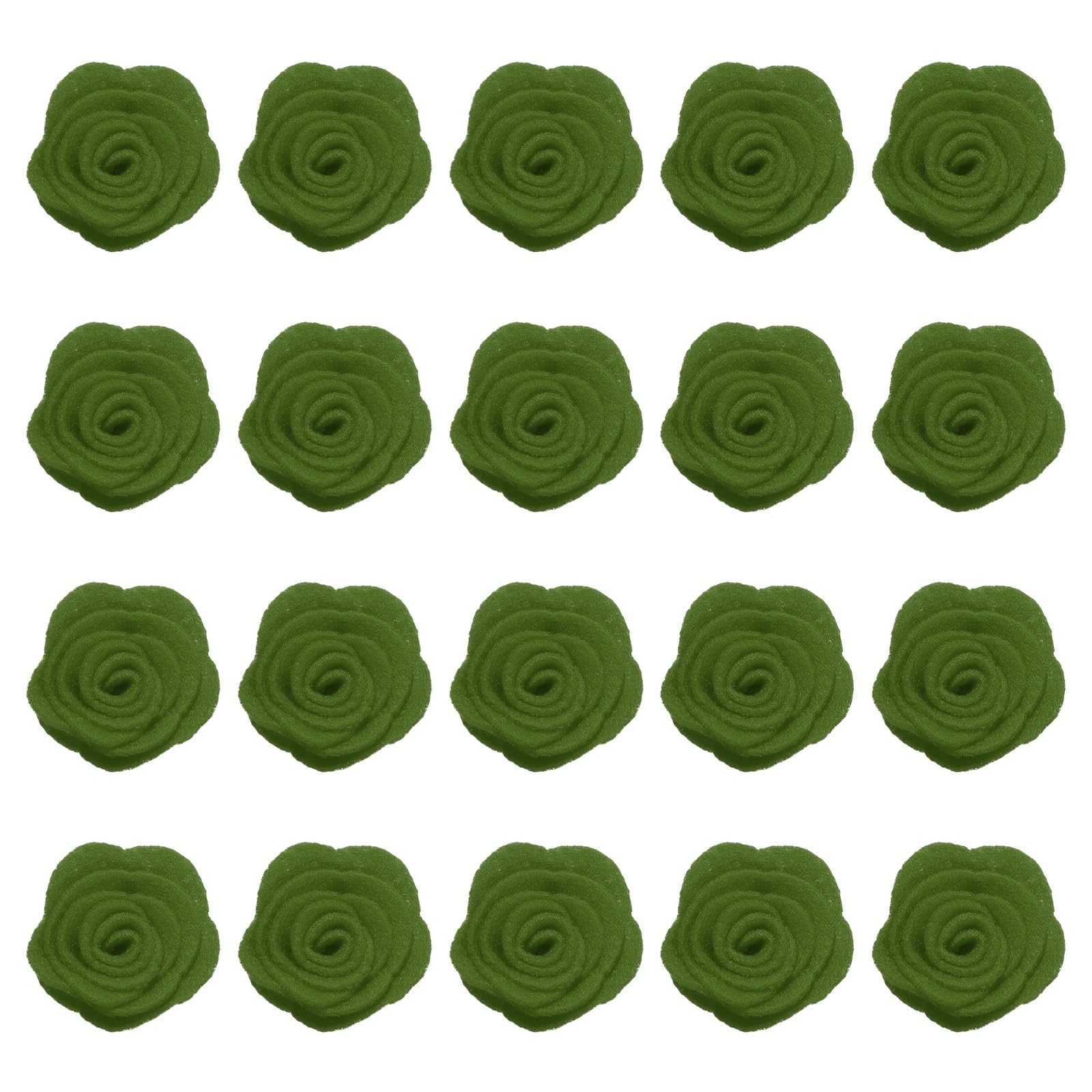 sourcing map 20Pcs Felt Fabric Flowers Embellishments, 1.57" Nonwoven Camellia Sewing Appliques Ornament Artificial Flower Heads for DIY Wedding Party Scrapbook Hair Decorations, Dark Green