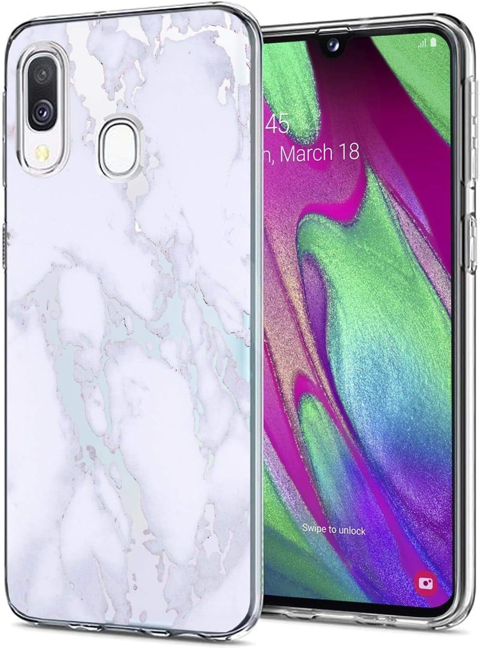Verco Phone Case for Samsung Galaxy A40, Shockproof Bumper for Galaxy A40 Cover Silicone, Back Case clear with motive, marble filigree