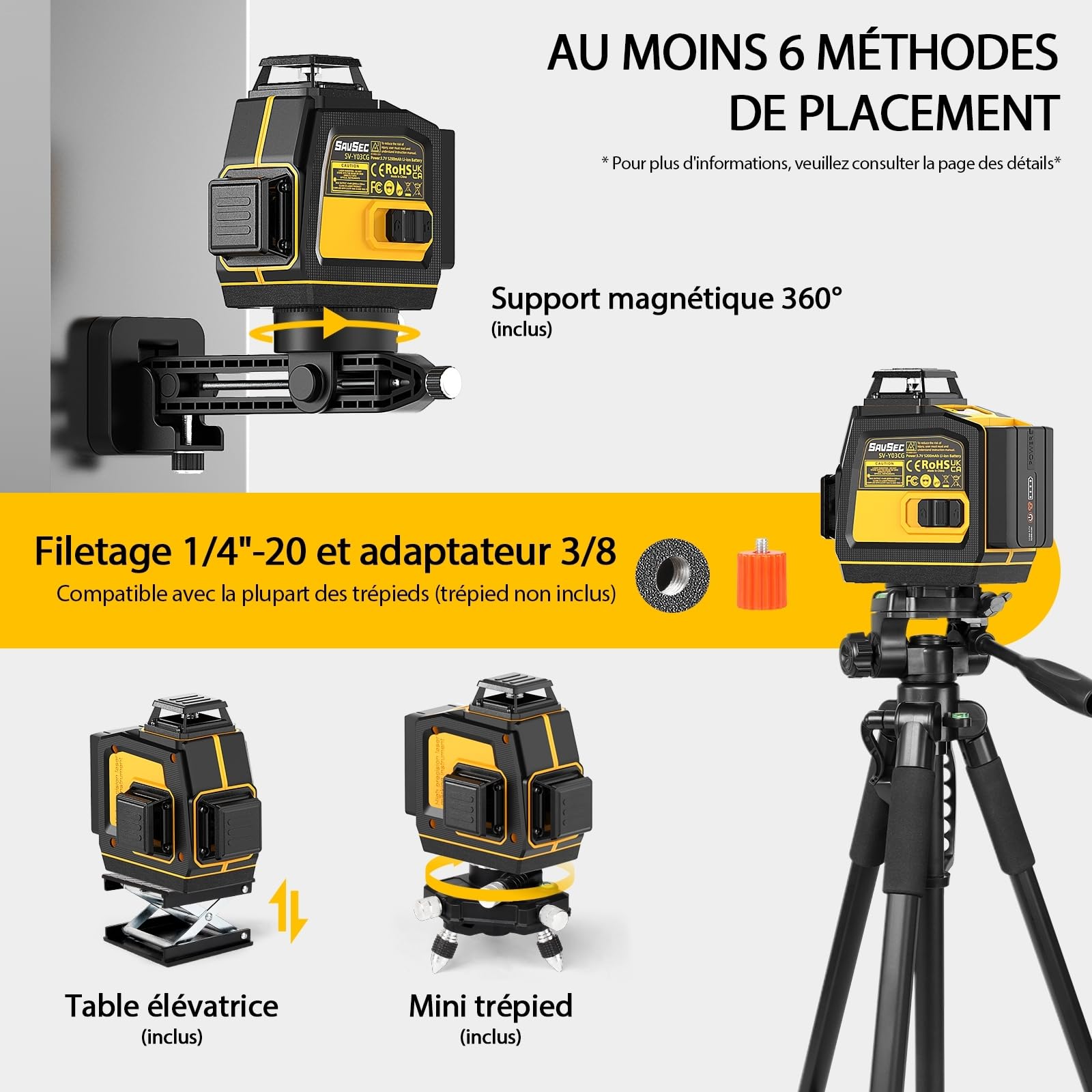 Niveau Laser Chantier Autonivelant 3x360°(jusqu'à 37 h), Niveau Laser Professionnel 3D 12 Fils, Lazer Niveaux 360 Autonivelant, Luminosité Réglable, Télécommande, Batterie Rechargeable