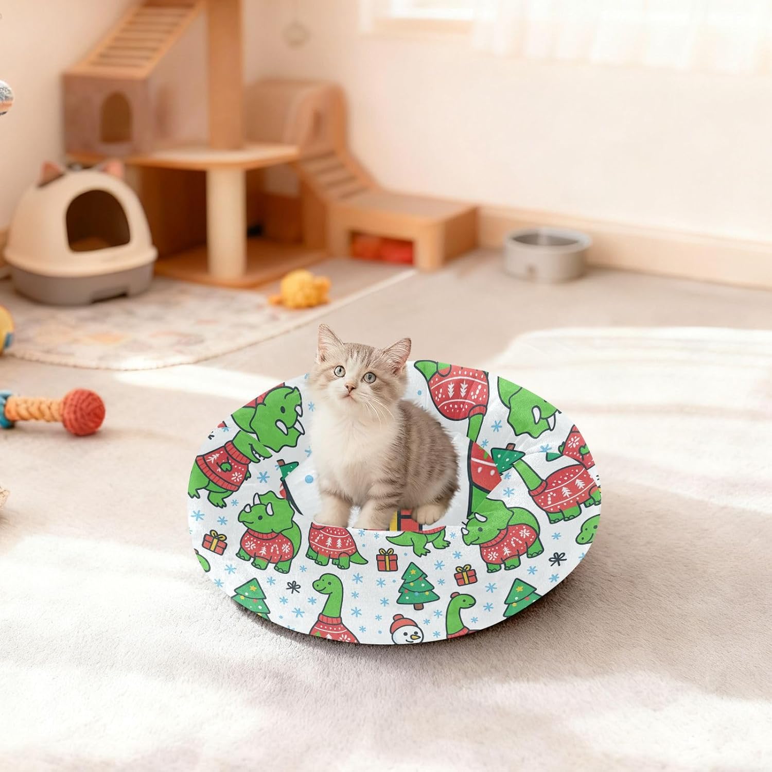 Pet Dog Bed Anti-Slip Fluffy Cat Pillow Bed for Medium Size Pets Sleeping M Christmas Dino Snowflakes