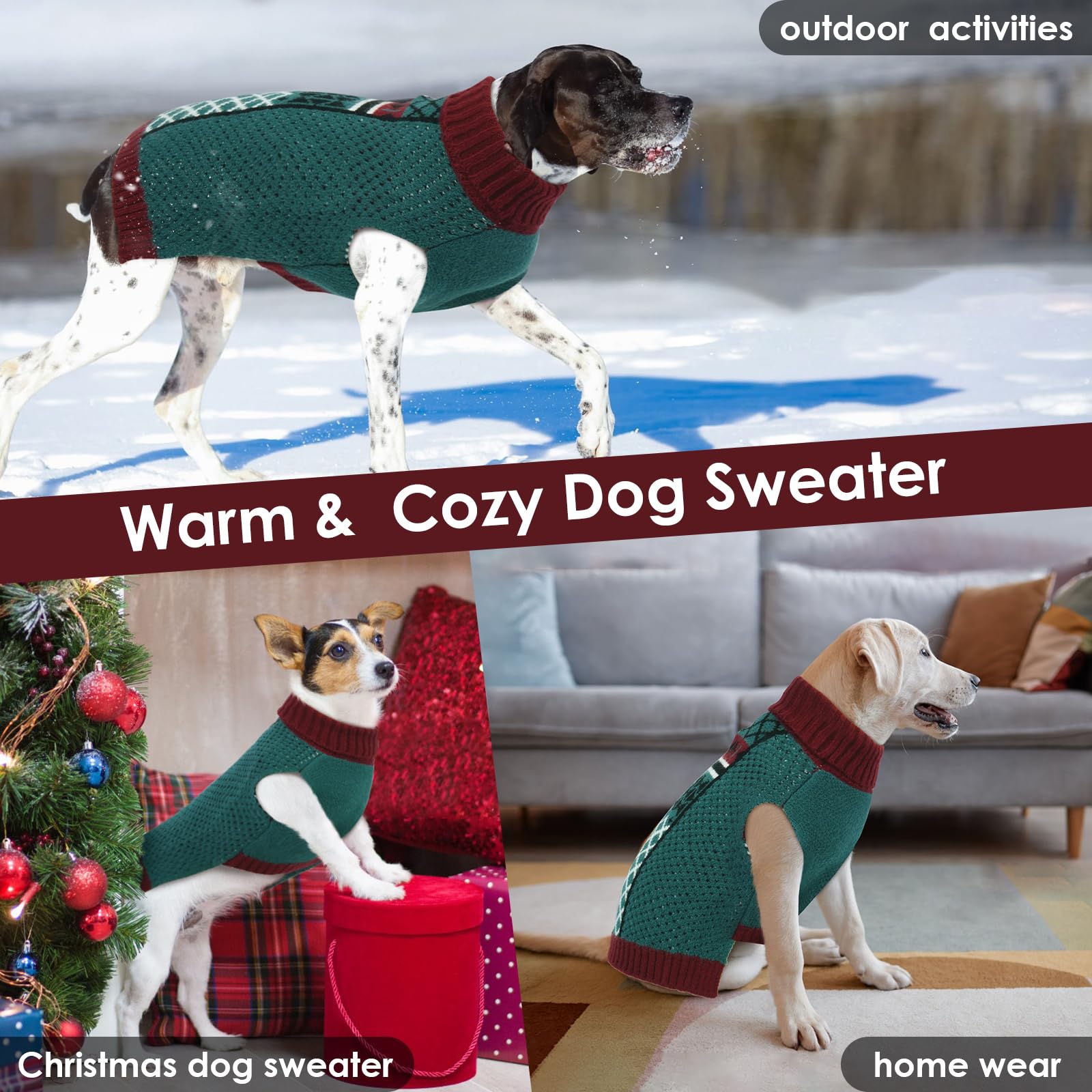 Hundepullover für große Hunde, warmer Rollkragenpullover für kaltes Wetter, Winter-Herbstpullover mit Loch für die Leine für den täglichen Spaziergang, gemütliche Strickwaren für drinnen und