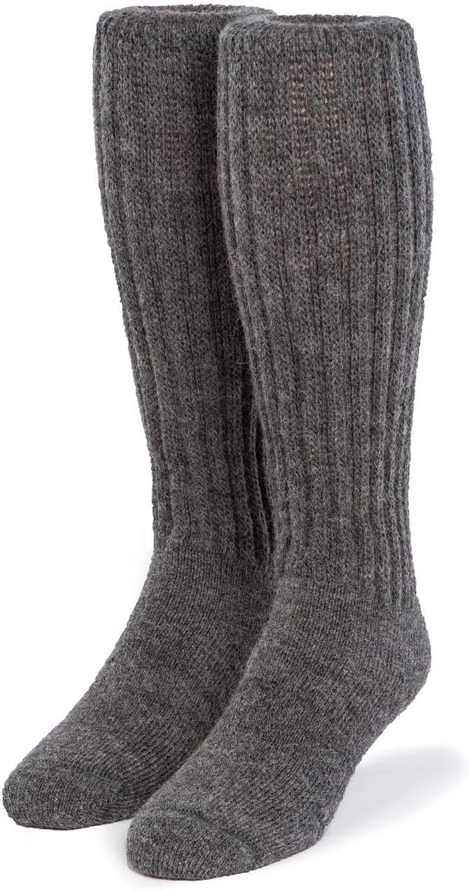 WARRIOR ALPACA SOCKS - Second to None Thick Alpaca Wool Terry Lined Boot Socks - Unisex (1 Pair Small, Grey Knee-High)