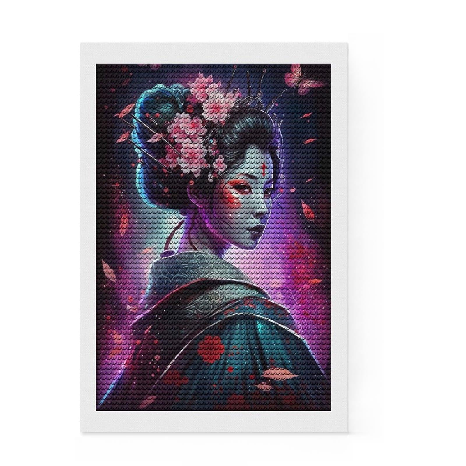Junmoney Geisha Traditions Persist Diamond Style Art Kit 8"x12", Christmas Gift, for Family Craft Time, Vintage Style Decor, Creative Gift Idea
