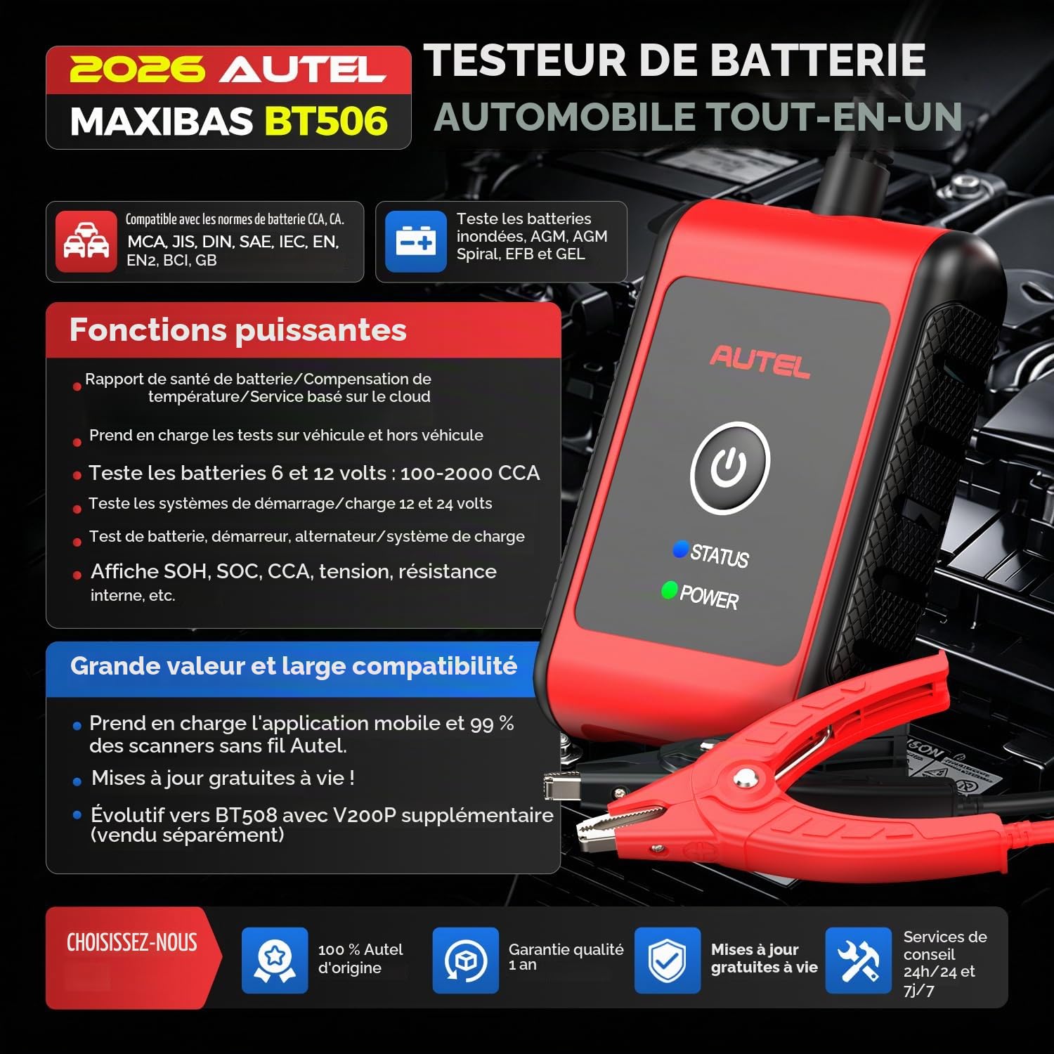 Autel MaxiBAS BT506 Testeur Analyseur Batterie 6V 12V 100-2000 CCA