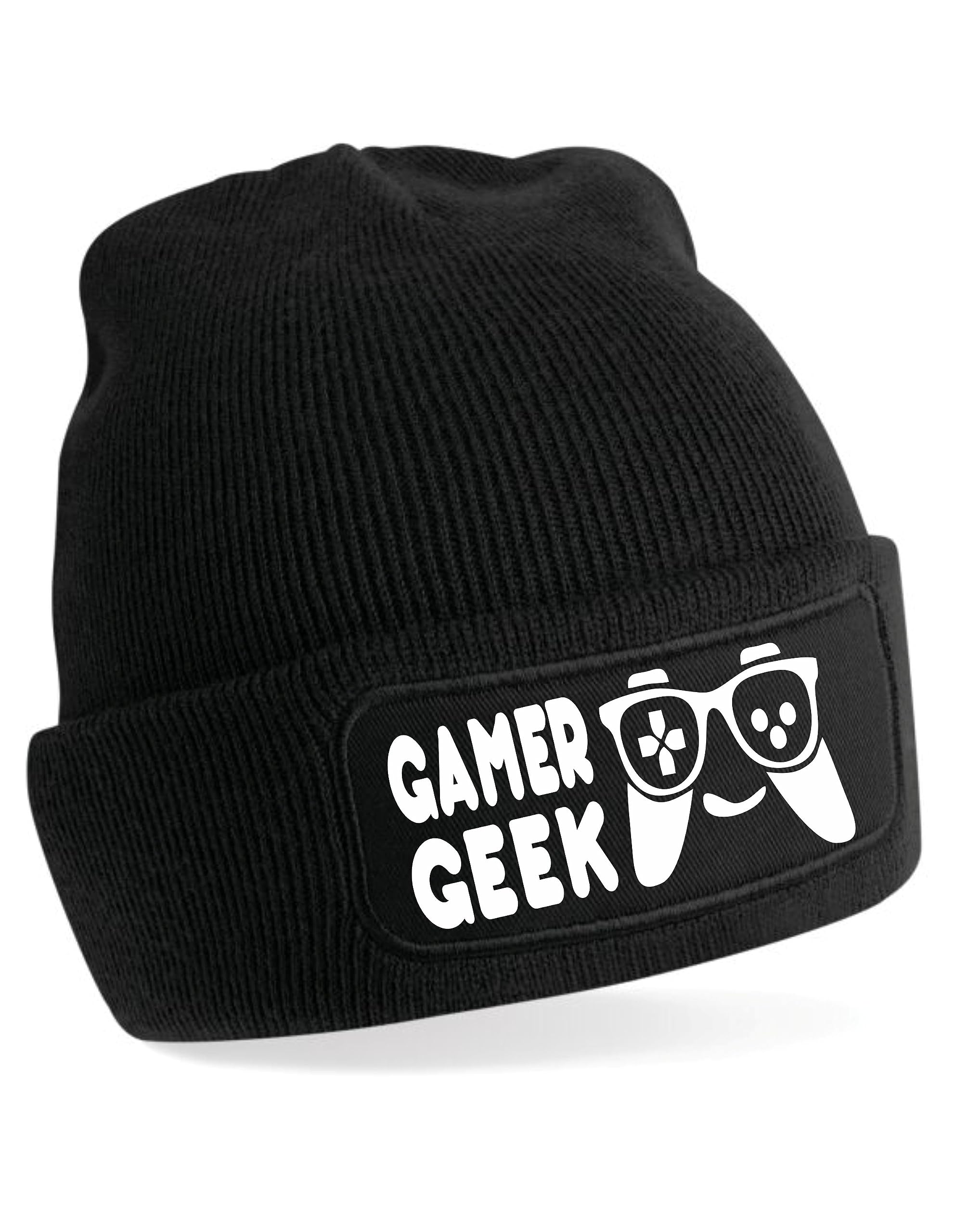 Print4U Gamer Geek Beanie Hat Gaming Teenager Gift for Men & Ladies Black
