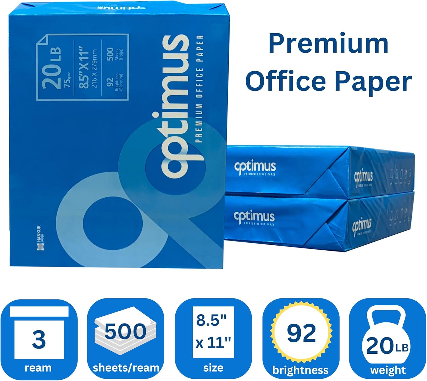 Multipurpose Copy Printer Paper, 8.5” x 11”, 20 lb, 1500 sheets, (White, 1500 SHEETS/3 REAMS),Copy paper laser fax,Letter size white paper, Multi- use printer & copy paper