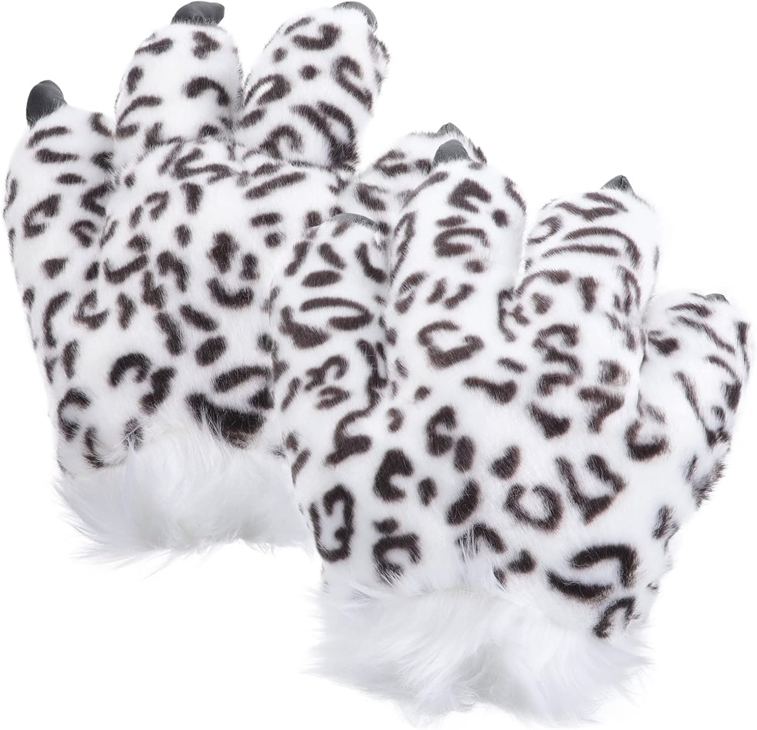 jojofuny 2 Pairs Snow Leopard Palm Gloves Children's Mittens Headband Paw Pp Cotton White