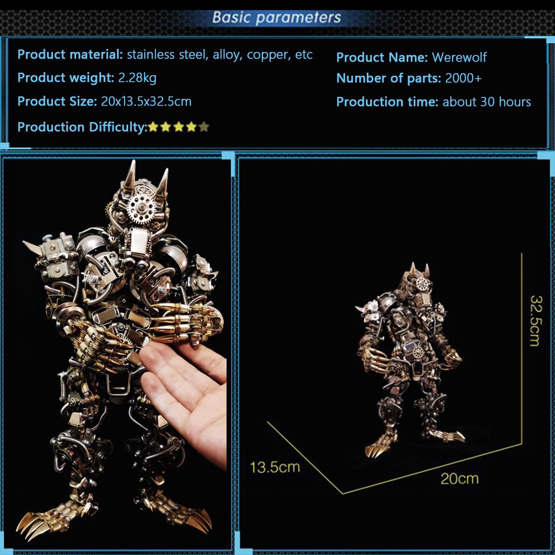 3D Metall Puzzle Erwachsene, 3D Metall Puzzle Werwolf Modell, DIY Mechanische Steampunk Werwolf, Surreale Mechanische Tiere, Desktop Deko, 2000+ Teile