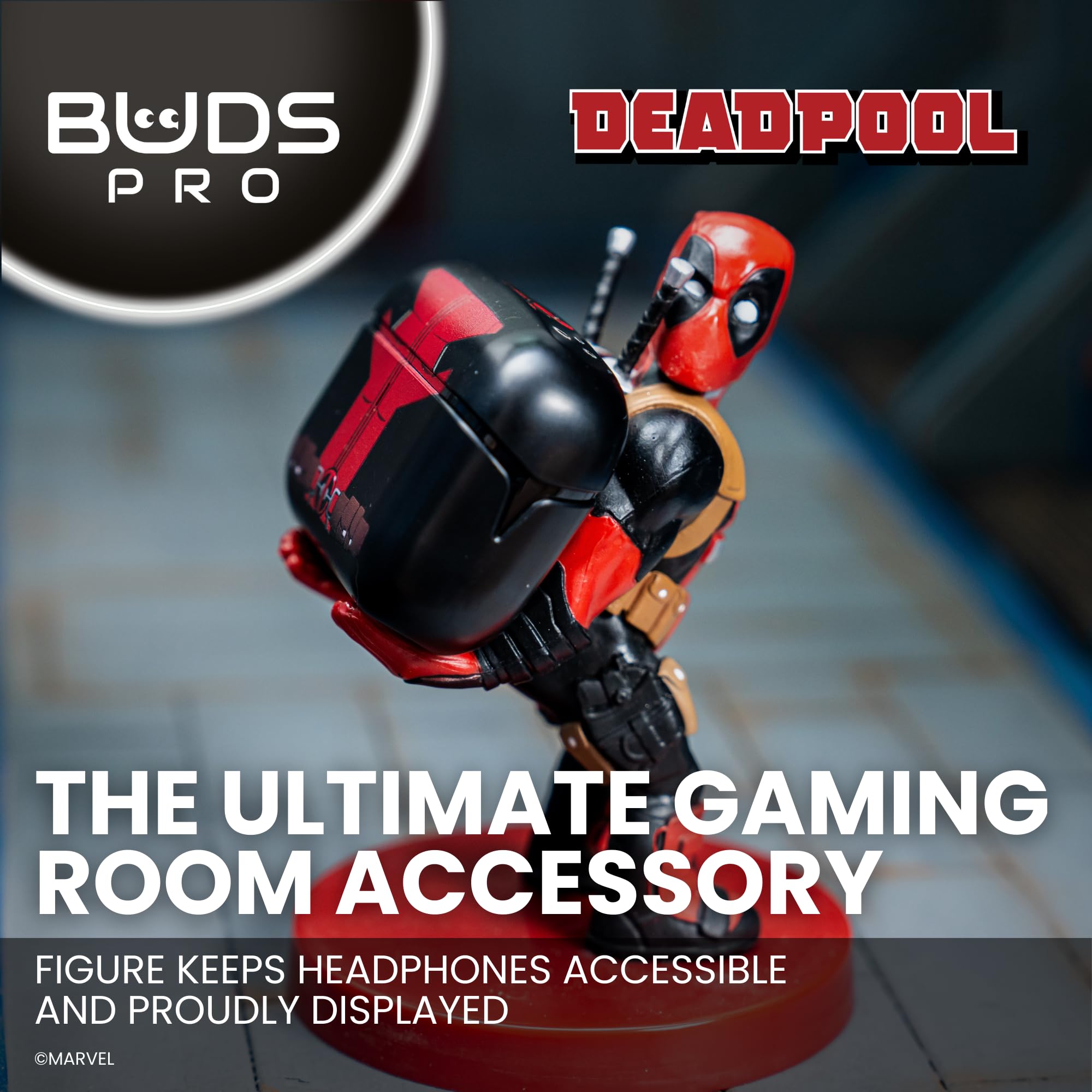 Buds Pro Marvel Deadpool Auriculares inalambricos Bluetooth y Soporte movil - Cascos inalambricos in ear con microfono, 28+ horas de reproducción, Auriculares cancelacion ruido con certificación IPX4