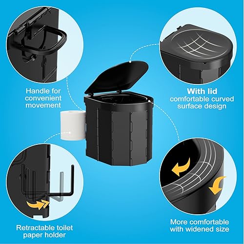 Miniatura 4 de Portable Camping Toilet for Adults with Reusable Collapsible Liner for Camping, Hiking, Fishing, Long Road Trips, Outdoor Activities
