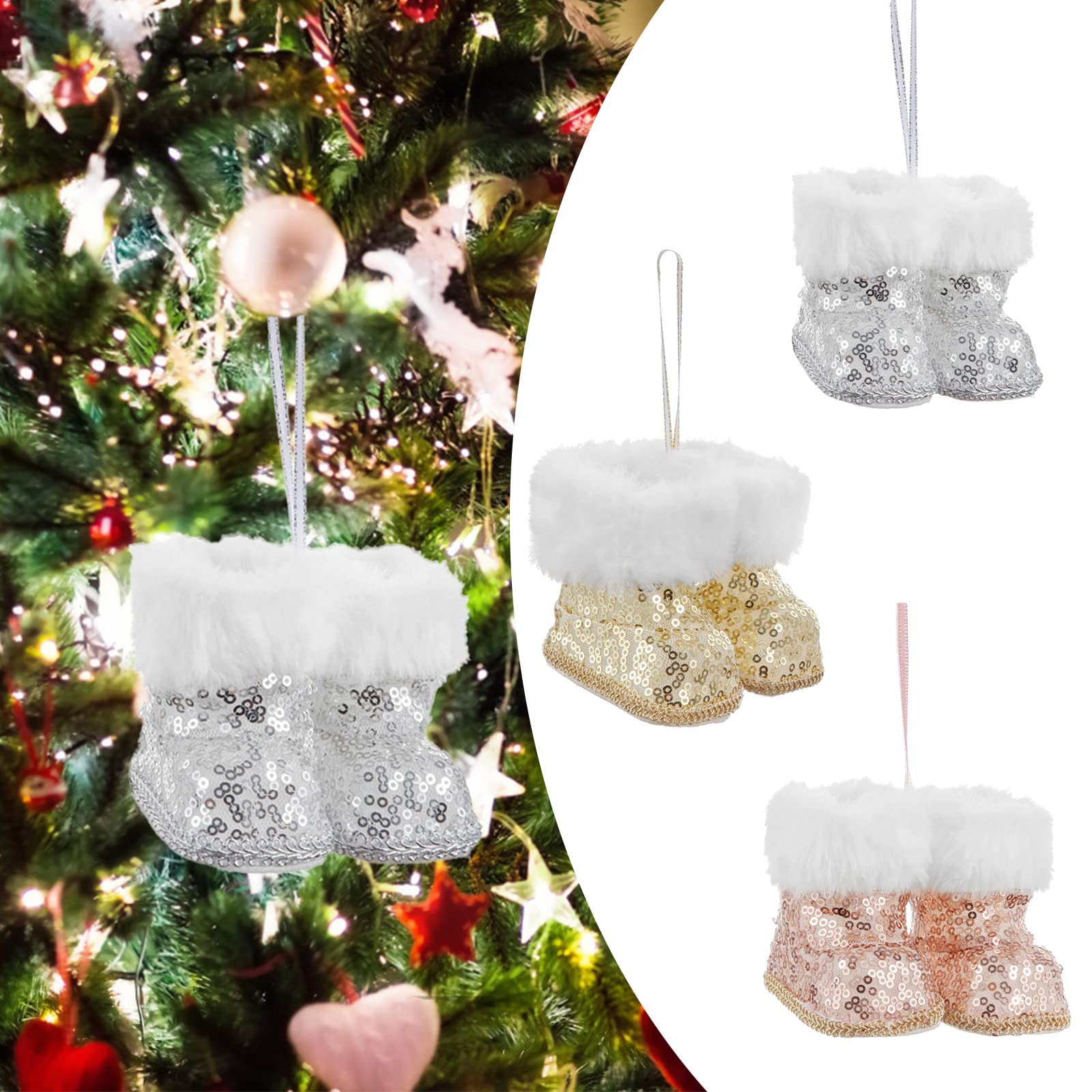 6 Bottes De Noël Décoratives En Plastique - Pochette à Bonbons, Décoration Sapin, Fêtes (9-13 Cm)