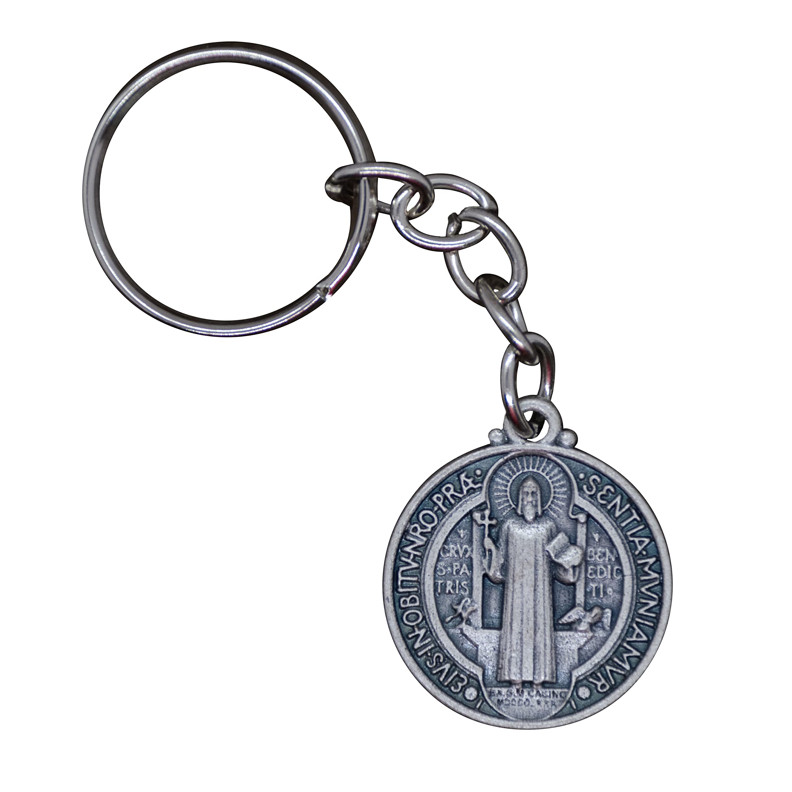 VILLAGE GIFT IMPORTERSSt. Benedict Medal Keychain | Silver-Tone Metal | Patron Saint of Students and Europe | Great Catholic Gift for First Communion, Confirmation, Seminary, and Ordination | Christian Auto Accessory