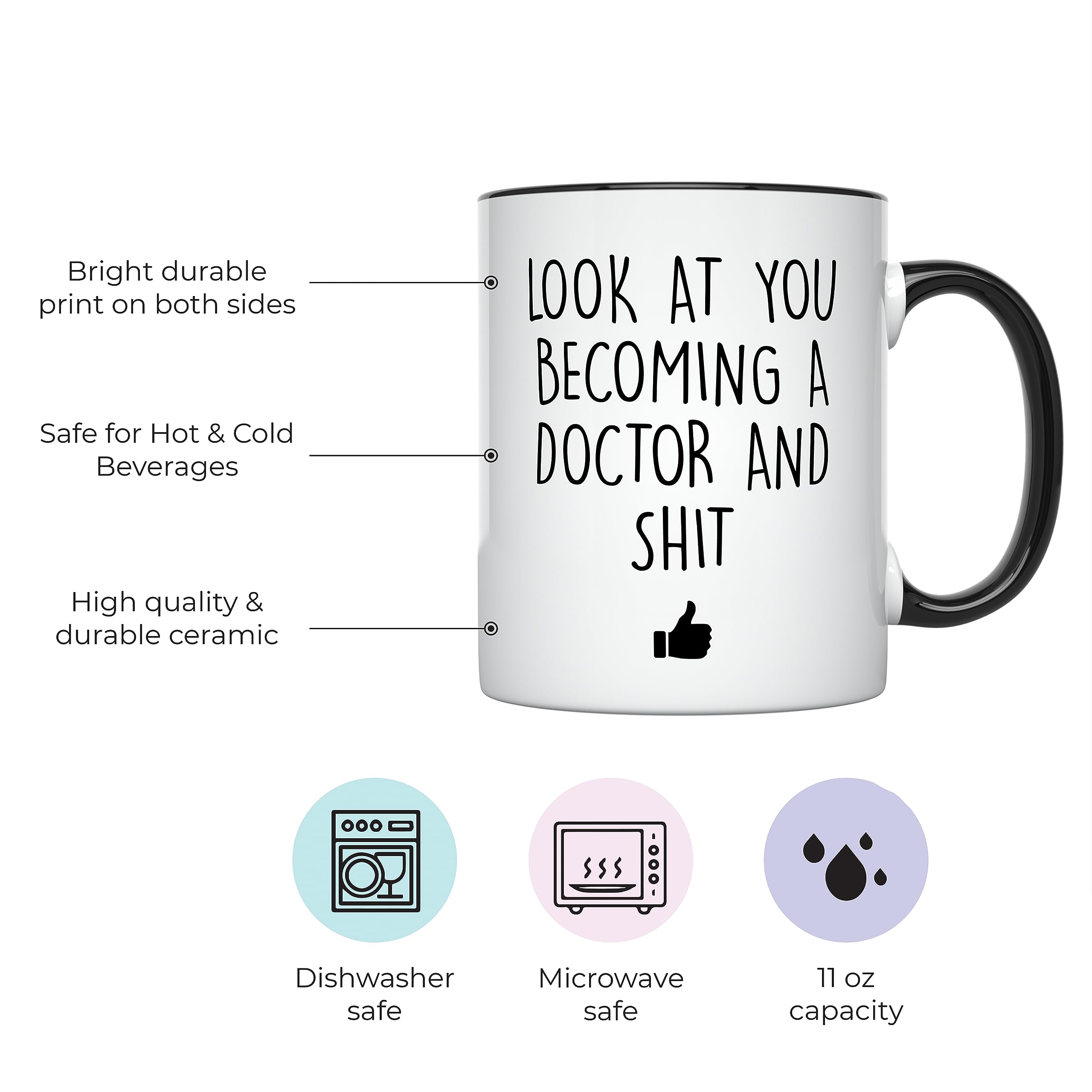 YouNique Designs Taza de café Future Doctor, 325 ml, blanca, divertida taza de estudiante de medicina, taza de escuela de medicina (mango negro)