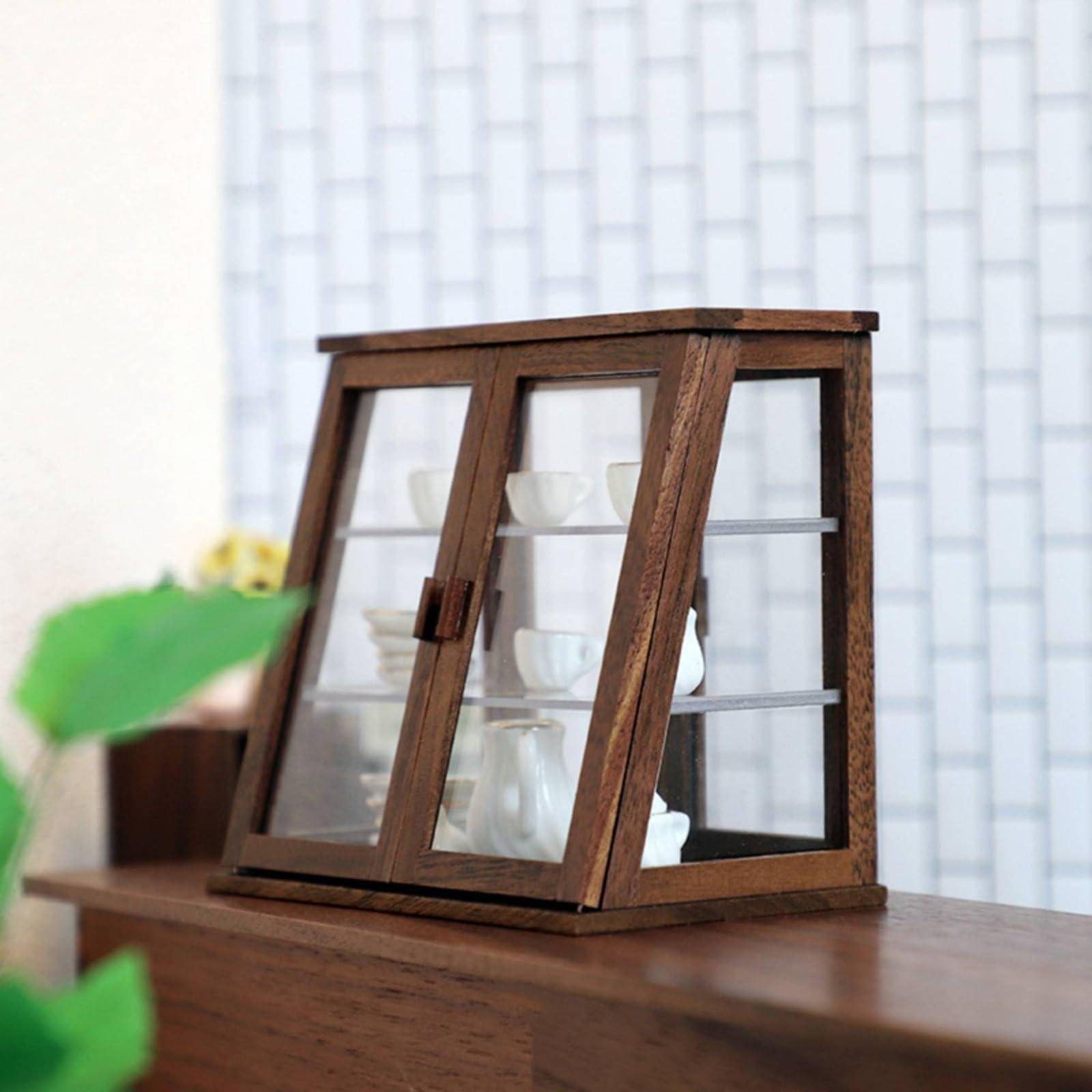 Credenza Espositiva in Miniatura Doppia Anta Vetrina in Miniatura Legno Fatto a Mobile Espositore Vittoriano per Diorami, A-Noce Grezzo, Vetrina Per Torte A Doppia Porta Lunghezza 100mm