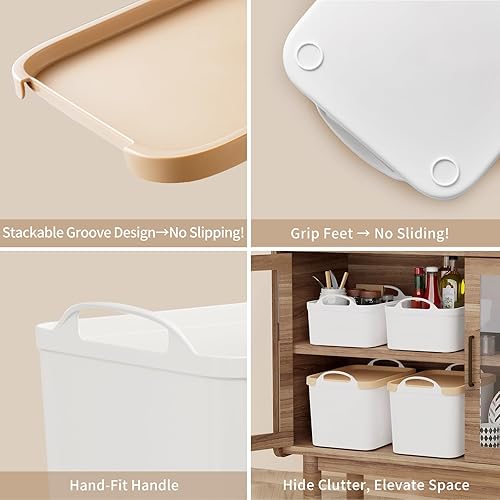 Miniatura 4 de 8 contenedores de almacenamiento con tapas de bambú, contenedores de almacenamiento de plástico para estantes, cajones, escritorio, armario, sala de