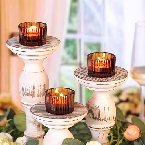 Miniatura 3 de Juego de 12 Portavelas para Velas de Té, Portavelas Votivos Pequeños Color Ámbar para Centro de Mesa, Portavelas de Cristal para Velas de Té